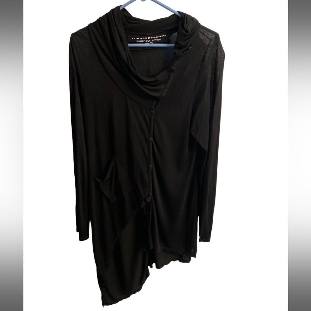 Lurdes Bergada Black Lightweight Asymmetrical Cardigan. Size Large. EUC!